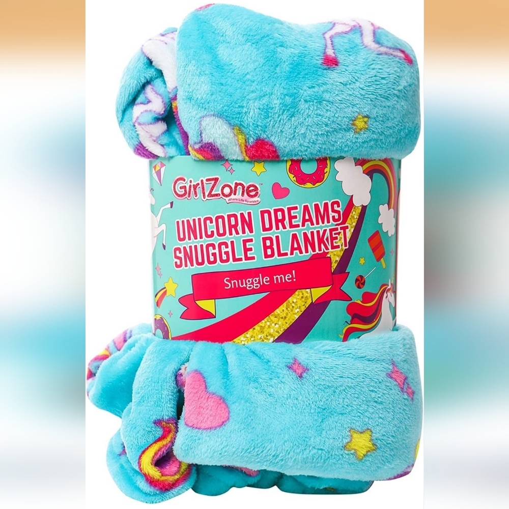GirlZone Girls Plush Throw Blanket with Mermaid & Unicorn Print 46x67in